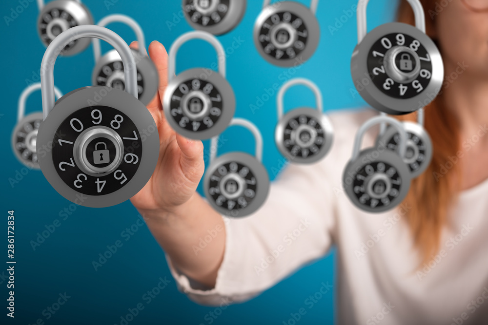 Wall mural security data code digital in hand