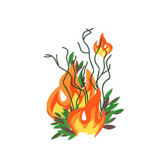Forest fires disaster trees flat vector icon