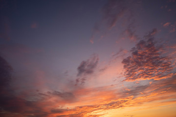 Stunning sunset sky with clouds