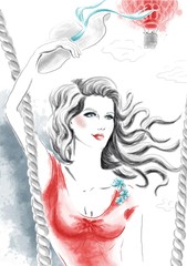 Woman with Hat and Airballoon