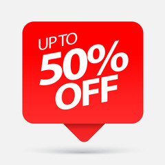 Sale of special offers. Discount with the price is 50 . An ad with a red tag for an advertising campaign at retail on the day of purchase. vector illustration