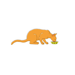 Happy cat eating food hand drawn illustration