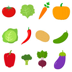 Vegetables flat icon set, logo isolated on white background