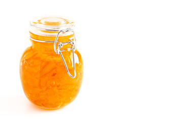 Jar of Homemade Orange Marmalade Isolated on a White Background