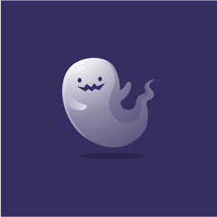Flying ghost spirit. Raster illustration in the flat cartoon style