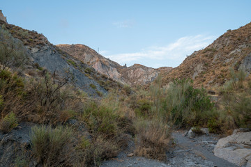 Turrilla canyon at sunset in summer