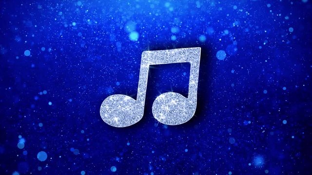 Music Song Chord Icon White Blinking Glitter Glowing Shine on Blue Particles. Shape, Web, Text , Design, Element, Symbol 4K Loop Animation.
