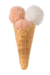 Wool pom poms on ice cream waffle cone