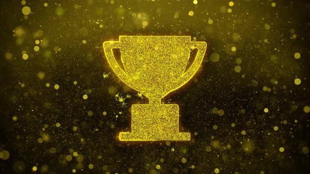 Trophy Win Cup Icon Golden Glitter Glowing Lights Shine Particles. Object, Shape, Web, Design, Element, symbol 4K Loop Animation.