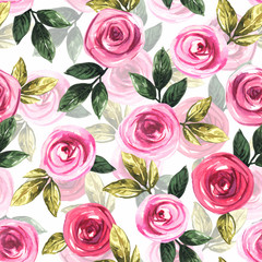 Seamless pattern with roses. Hand drawing watercolor.