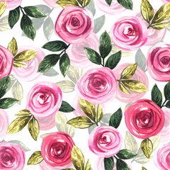 Acrylic prints Roses Seamless pattern with roses. Hand drawing watercolor.