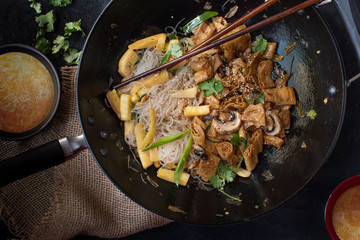 Yuba, Squash, Mushroom and Noodles Stir Fry