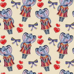 Children's watercolor set seamless pattern with elephants
