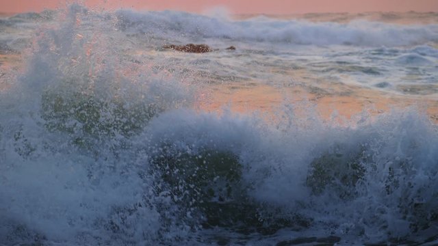 Ocean wave in slow motion crashing in sea background cinematic