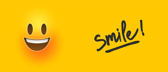 Glückliches 3D-Smiley-Symbol mit Lächelntextzitat