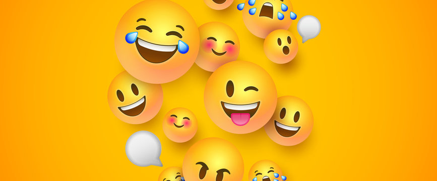 Naklejki Funny 3d smiley face banner of social chat icons