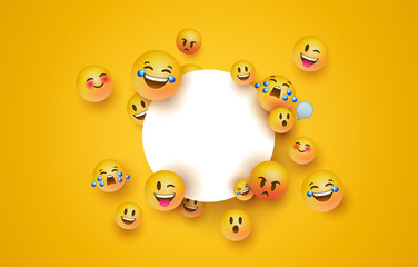 Fototapeta Fun yellow emoji icon white circle frame template obraz