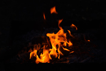 Beautiful bright fire on black background at night.