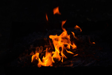 Obraz premium Beautiful bright fire on black background at night.