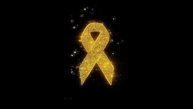 Ribbon Icon Sparks Glitter Particles on Black Background. Shape, Design, Text, Element, Symbol Alpha Channel 4K Loop.