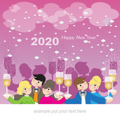 Fototapeta na wymiar Illustration with a group of people celebrating the New Year with glasses of sparkling wine