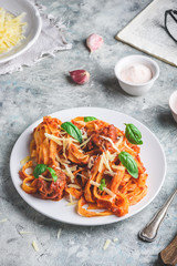 Pasta with mini meatballs