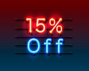 Neon frame 15 off text banner. Night Sign board.