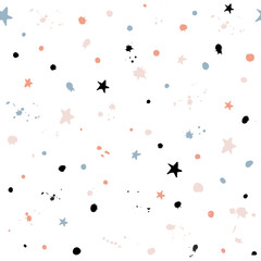 Polka dot and stars abstract seamless pattern