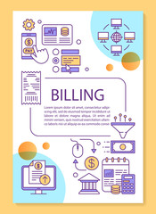 Billing service poster template layout. Cash free transaction, savings system. Banner, booklet, leaflet print design with linear icons. Vector brochure page layouts for magazines, advertising flyers