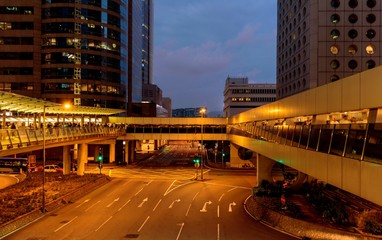 traffic in the central district of hong kong city at night