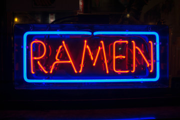 ramen neon light sign red and blue