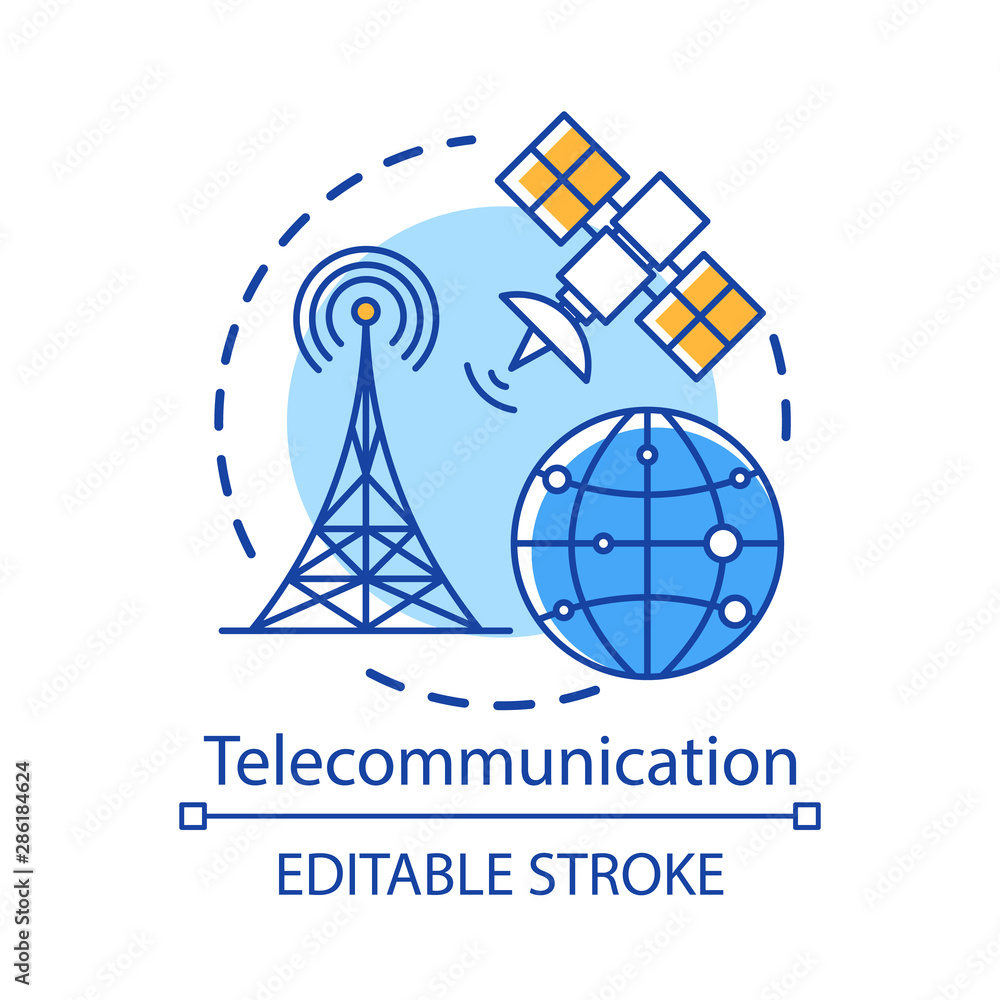 Poster telecommunication concept icon. overall wireless network. satellite connection. global communication
