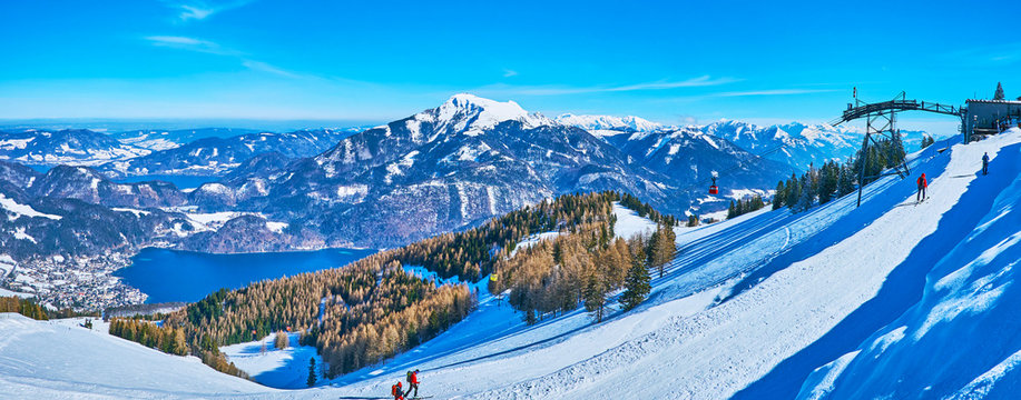 Enjoy the skiing on Zwolferhorn, St Gilgen, Salzkammergut, Austria