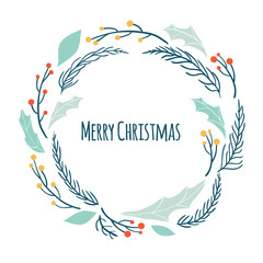 Merry Christmas wreath with winter flora