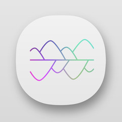 Music frequency level app icon. UI/UX user interface. Vibration, noise level curve. Sound waves, waveform. Digital soundwaves, soundtrack rhythm. Web, mobile applications. Vector isolated illustration