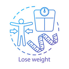 Slimming, weight loss concept icon. Vegetarian nutrition benefits idea thin line illustration. Calories burn, healthy lifestyle. Measuring tape and scales vector isolated outline drawing