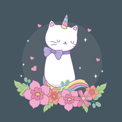 cute caticorn with floral decoration