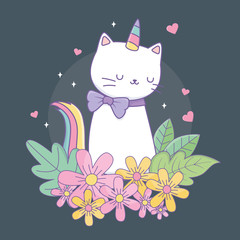 cute caticorn with floral decoration