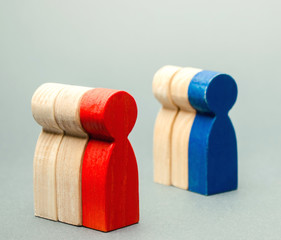 Groups of multicolored wooden people. The concept of market segmentation. Target audience, customer...