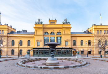 View of yellow town hall in Sundsvall, Sweden