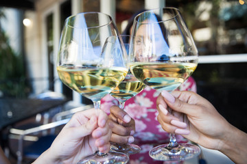 group of friends drinking wine together