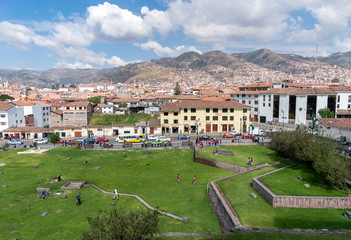 Cusco, Peru - 05/24/2019: The gardens at Qoricancha and Santo Domingo in Cusco, Peru.
