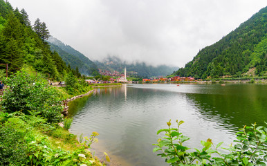 Panoramic view of Uzungol which is a tourist attraction in Trabzon, Turkey