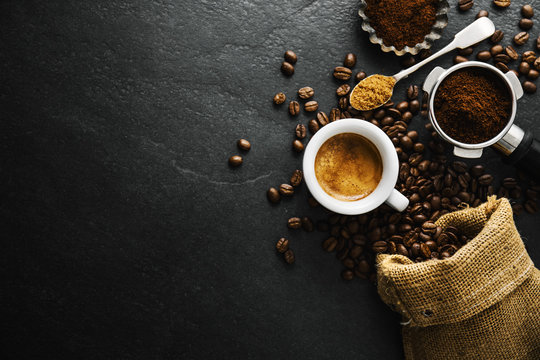 Cup of fresh made coffee served in cup
