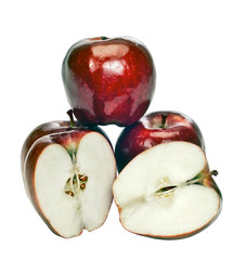Stack of Apples Showing Inside On White Background