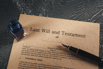 Old notary document on the desk isolated