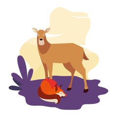 fox and deer mammal happy autumn season design