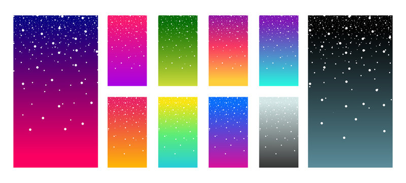Soft color vibrant gradient modern screen vector ux ui design palette for mobile. Living smooth colorful background set in trendy colors with snowflake. Festive event illustration