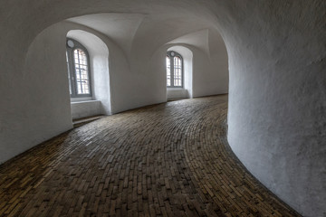 Inside the Rundetaarn on Copenhagen Denmark showing its famous spiral ramp