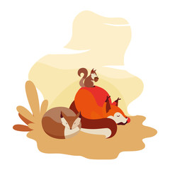 fox and squirrel happy autumn season design